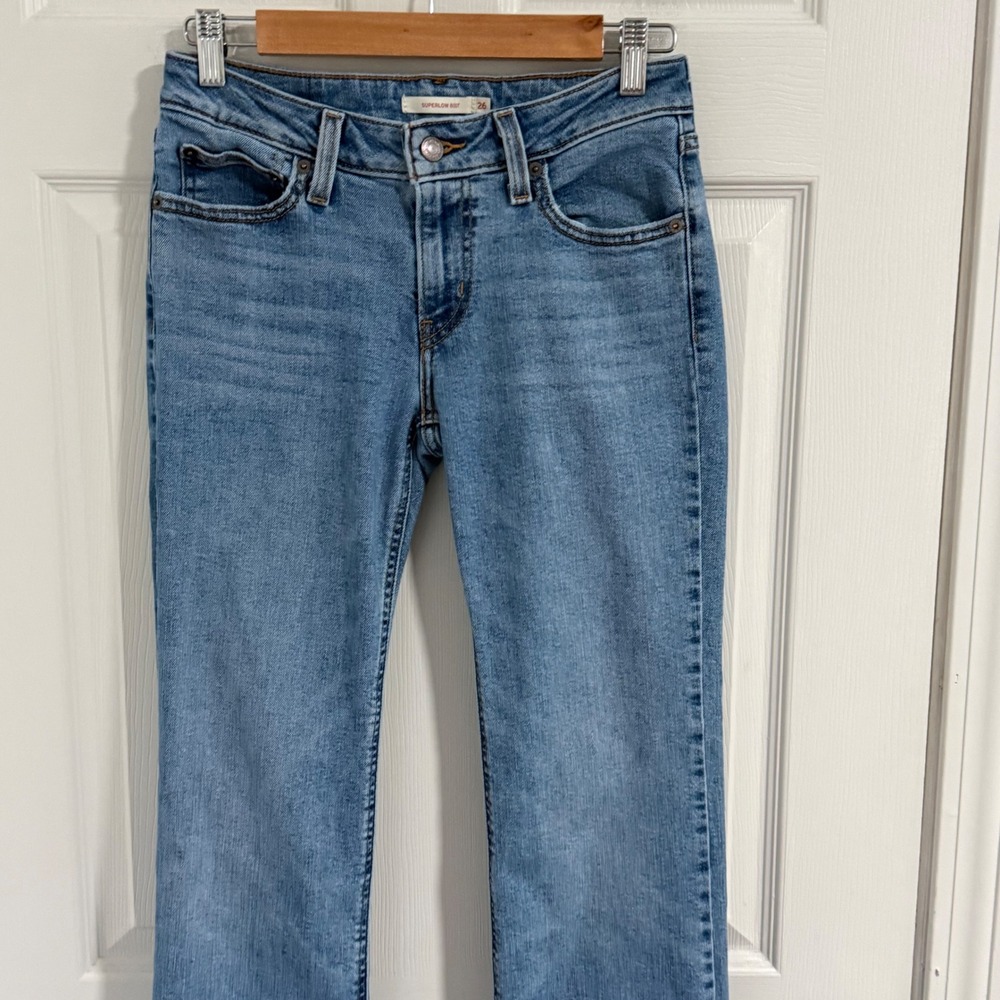 Levis Superlow Bootcut Jeans Women 26 Blue Denim Low Rise Y2K Streetwear Stretch - Picture 3 of 15